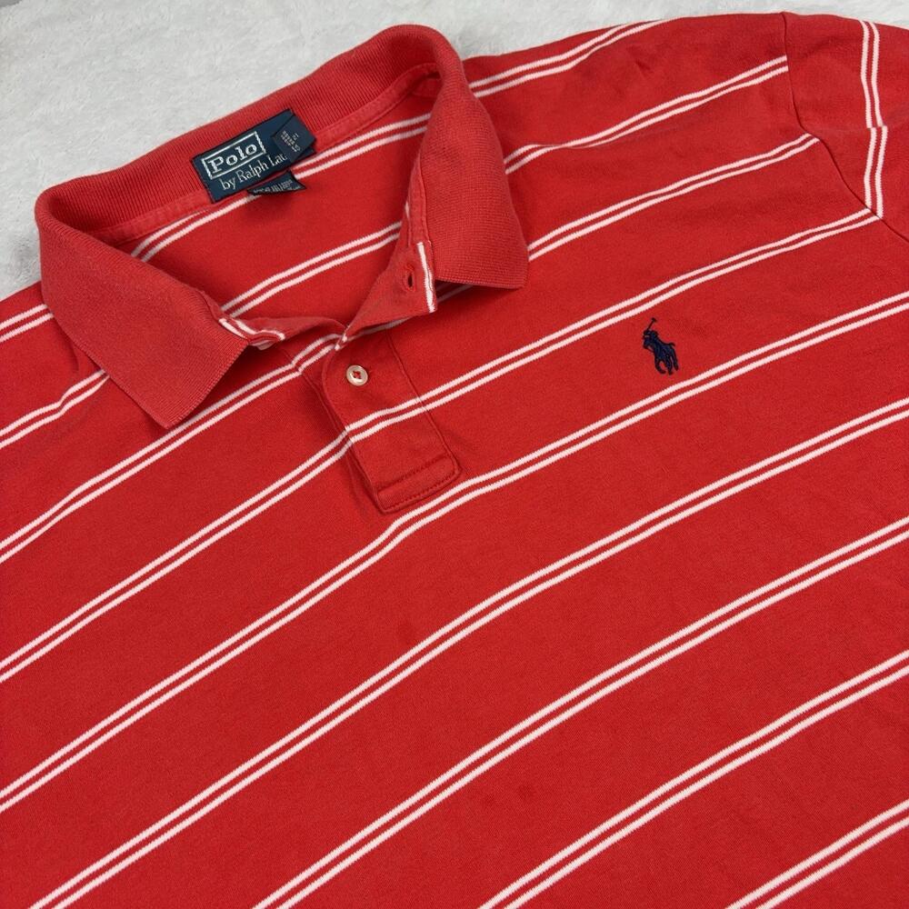 Polo Ralph Lauren Polo Shirt Mens 2XL Red Striped 100% Cotton Jersey Logo
